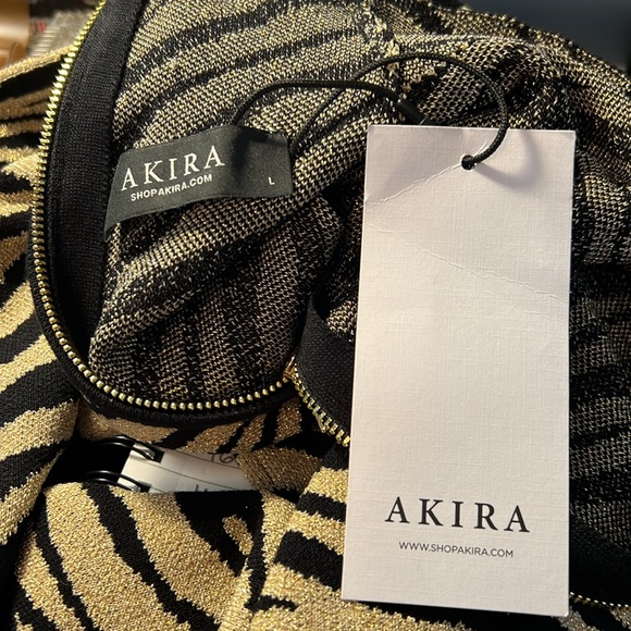 Akira NWT Black Gold Shimmer Zebra Print Body-con Knit Mini Dress (0458) - Picture 9 of 12